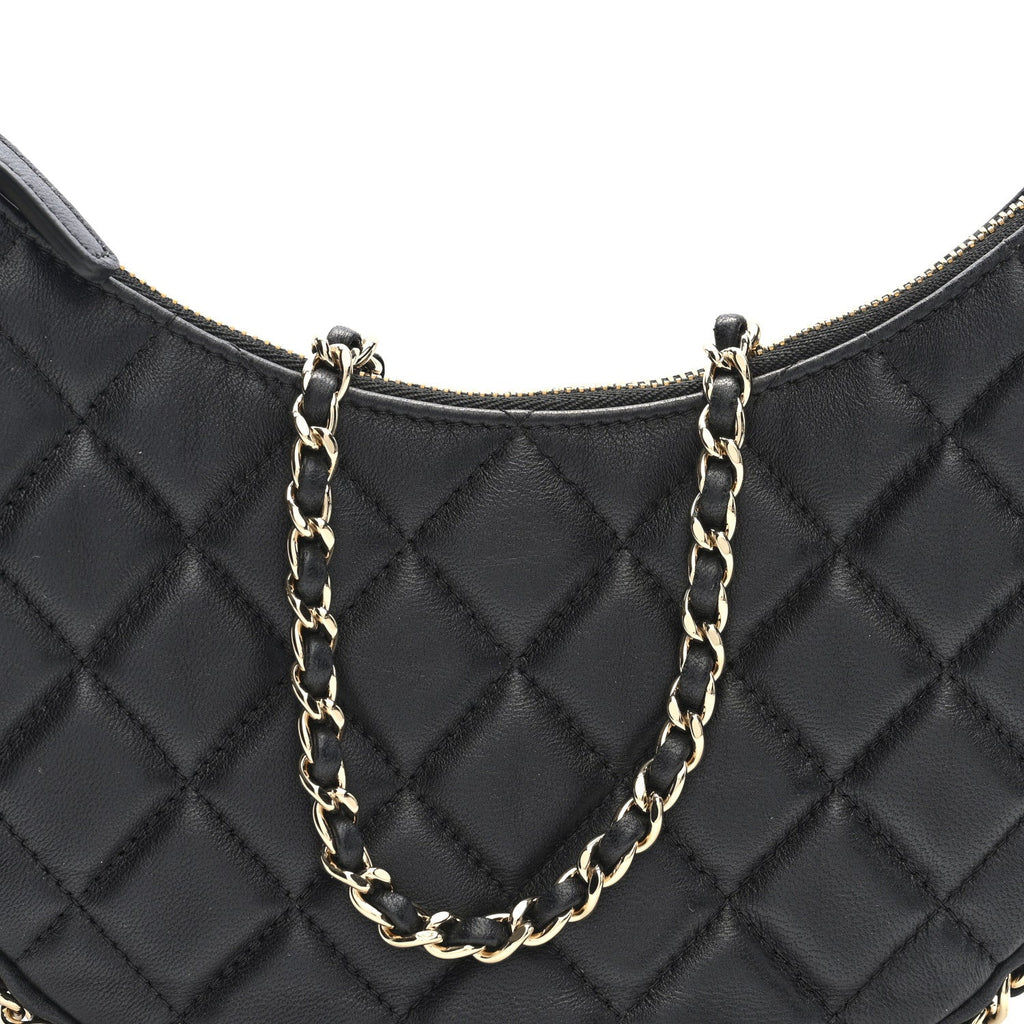 Chanel Lambskin Quilted Small Hobo Bag Black