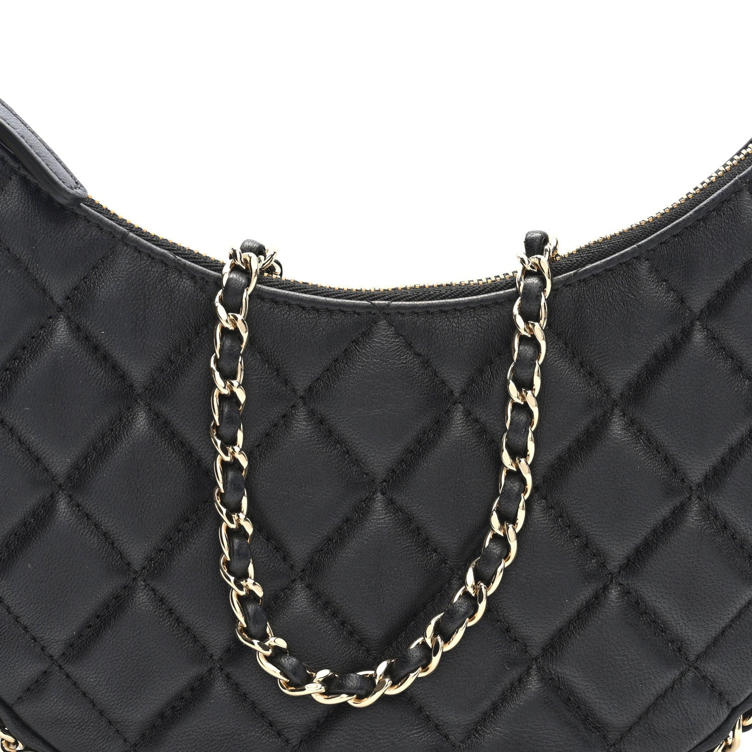 Chanel Lambskin Quilted Small Hobo Bag Black