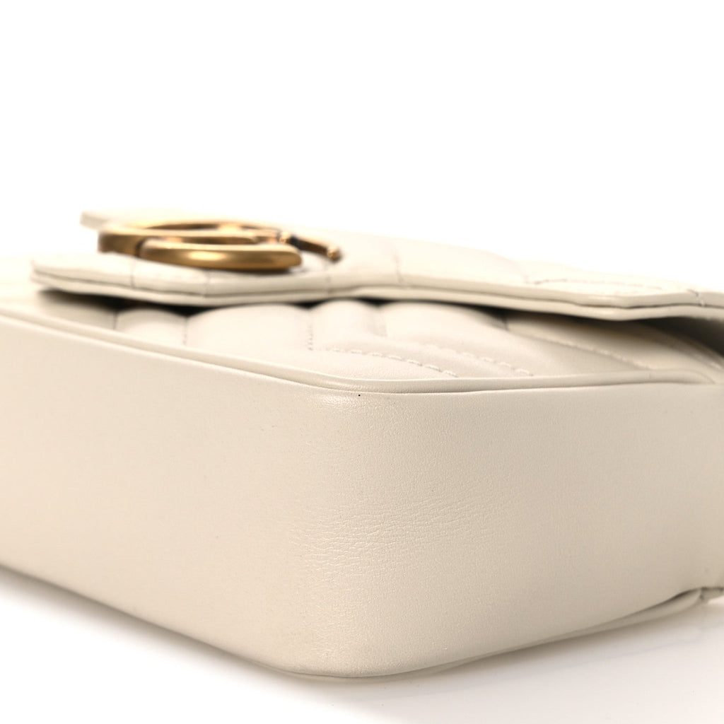 Gucci Calfskin Matelasse Super Mini GG Marmont Shoulder Bag White