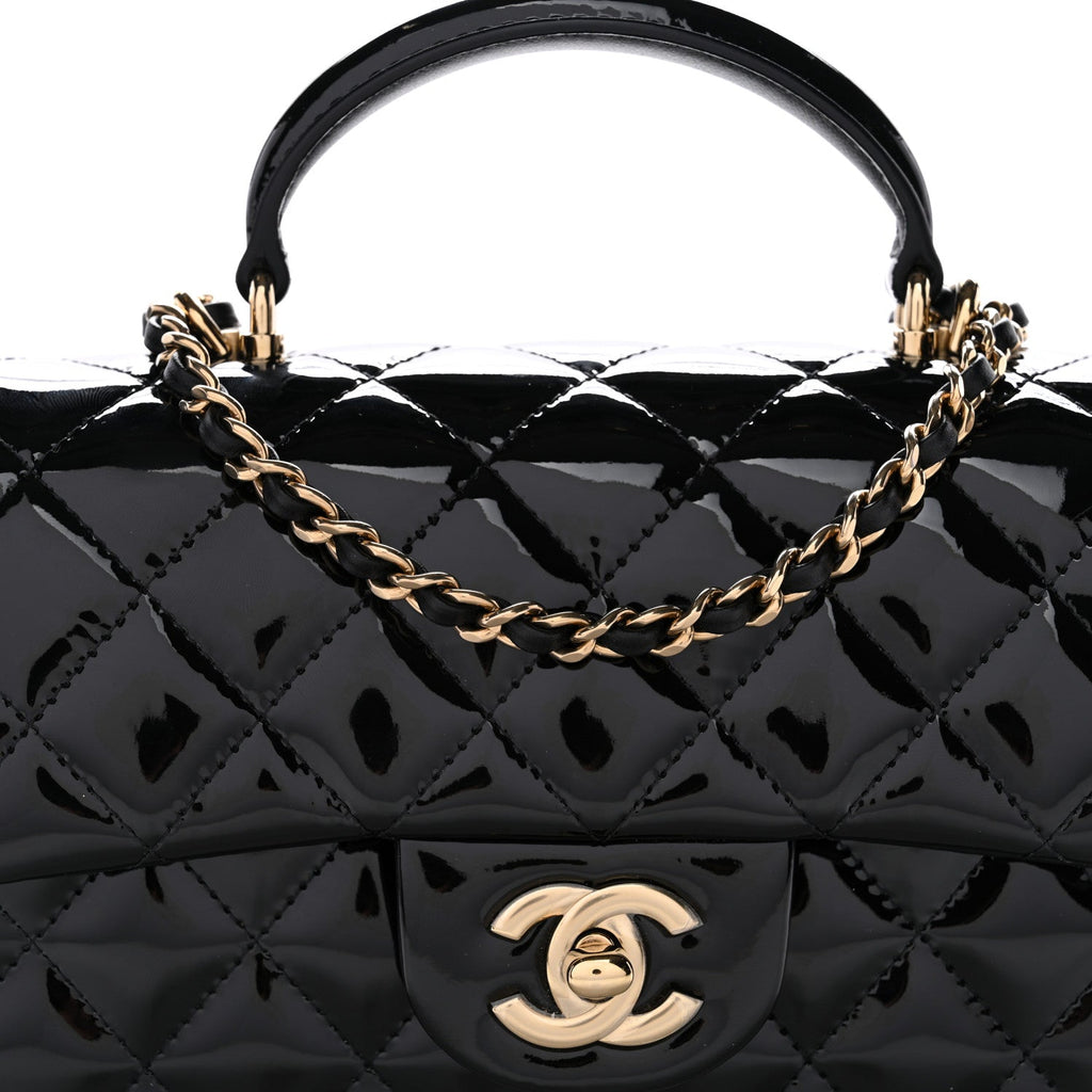 Chanel Patent Quilted Mini Top Handle Rectangular Flap Black
