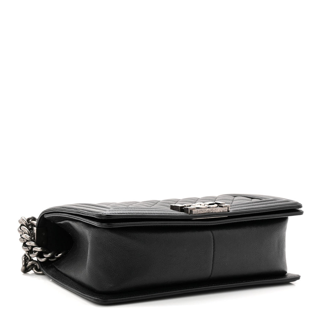 Chanel Grained Calfskin Quilted Medium Boy Flap Black
