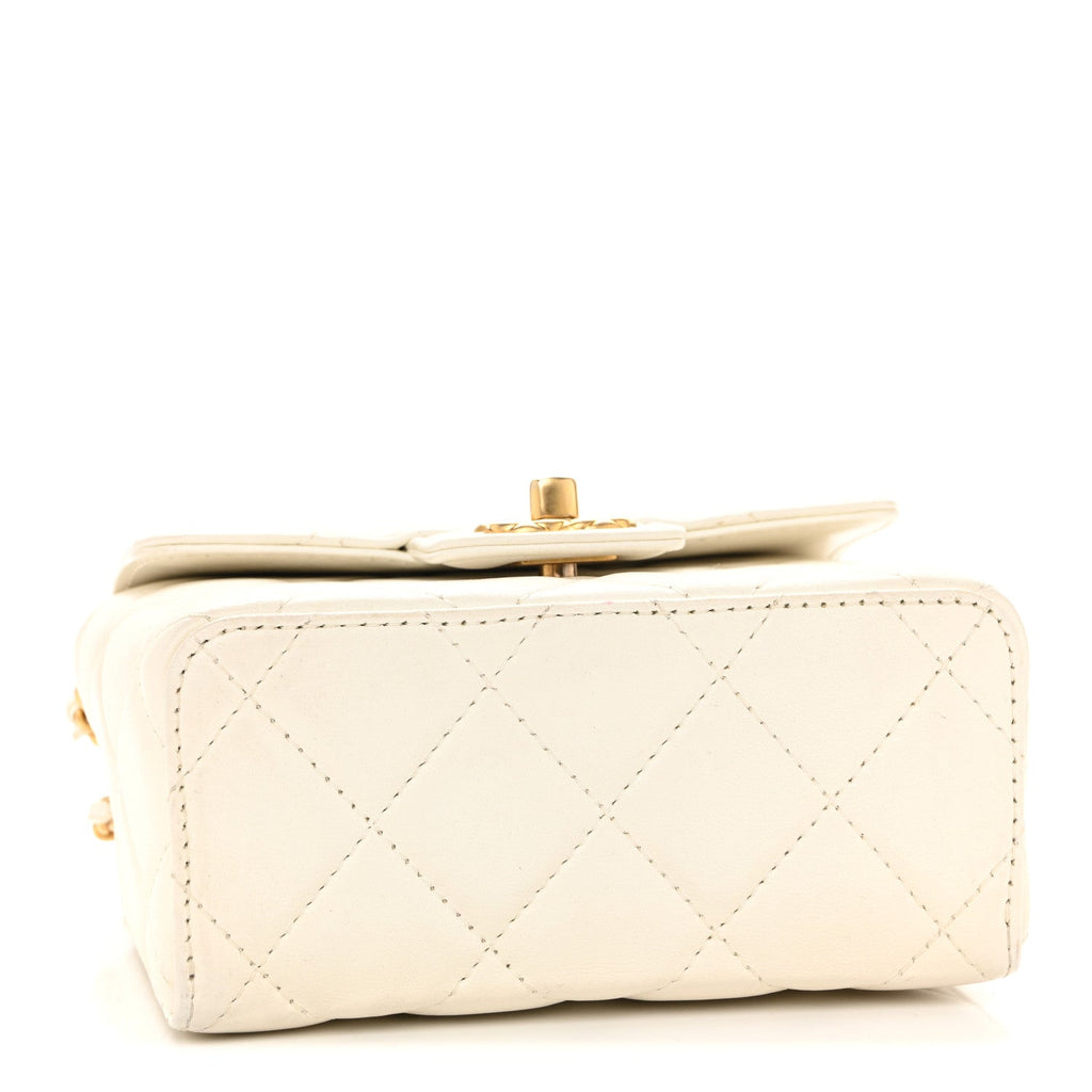 Chanel Lambskin Handle Crush Top Handle Flap Bag White