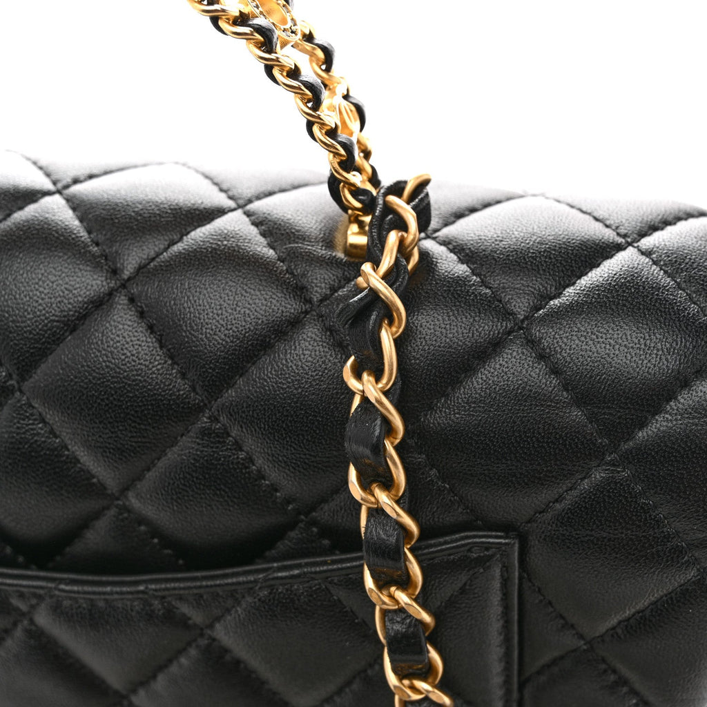Chanel Lambskin Quilted Small Strass On Top Flap Bag Black