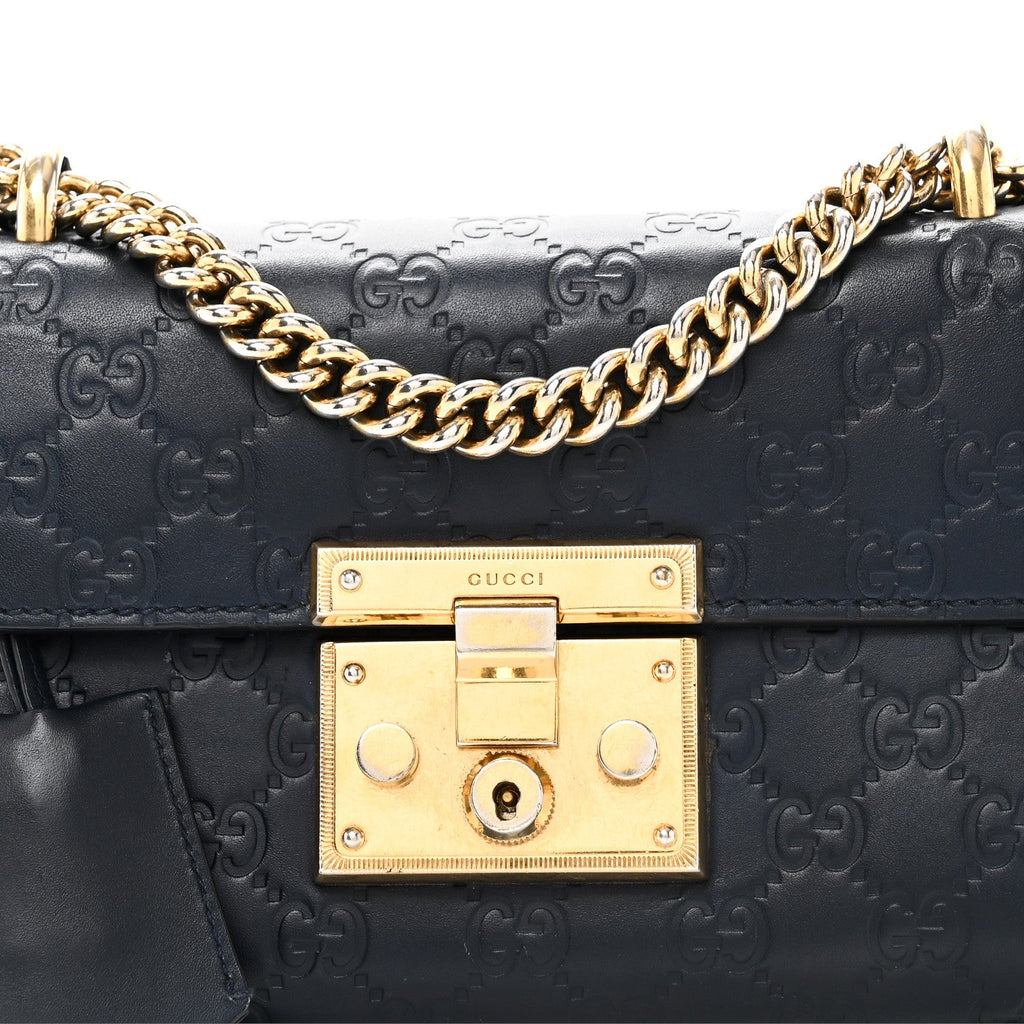 Gucci Guccissima Small Padlock Shoulder Bag Blue Agata
