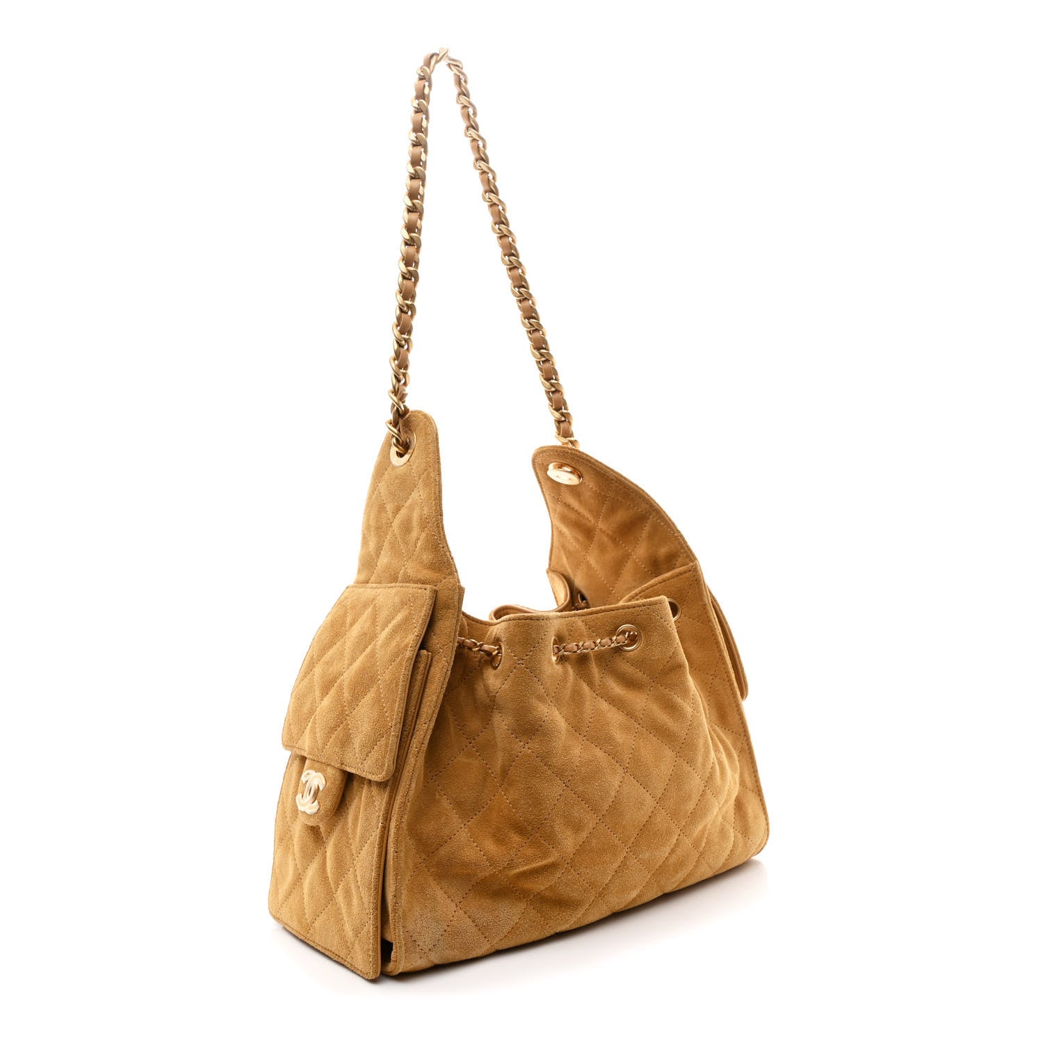 Chanel Suede Quilted Small Chanel 25 Handbag Beige