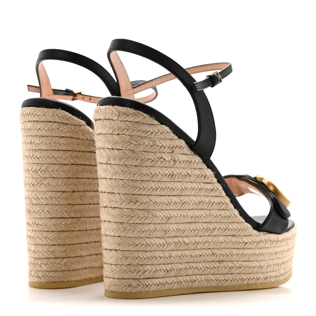 Gucci Nappa Matelasse GG Marmont Slingback Platform 45/130mm Espadrille Wedges 40 Black