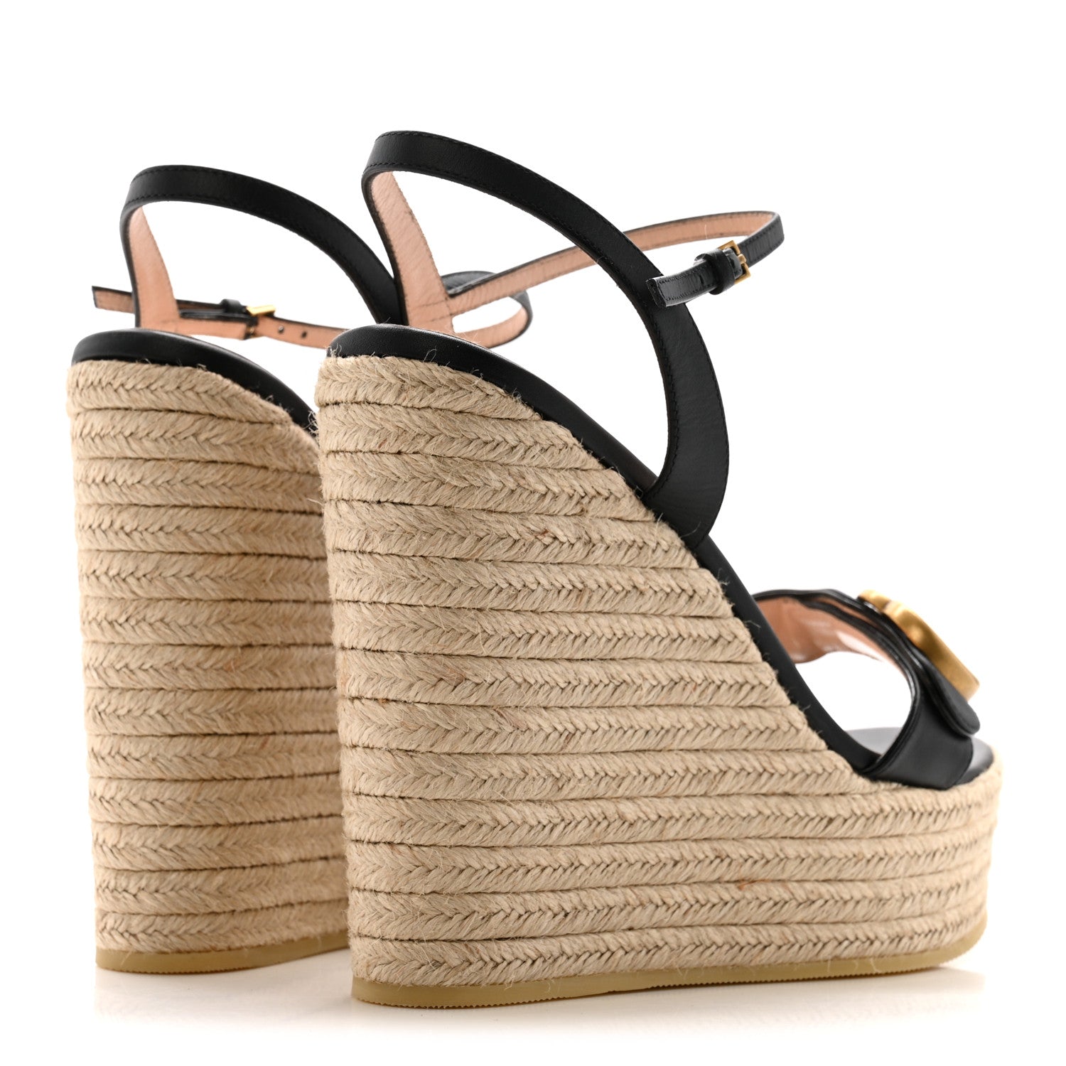 Gucci Nappa Matelasse GG Marmont Slingback Platform 45/130mm Espadrille Wedges 40 Black