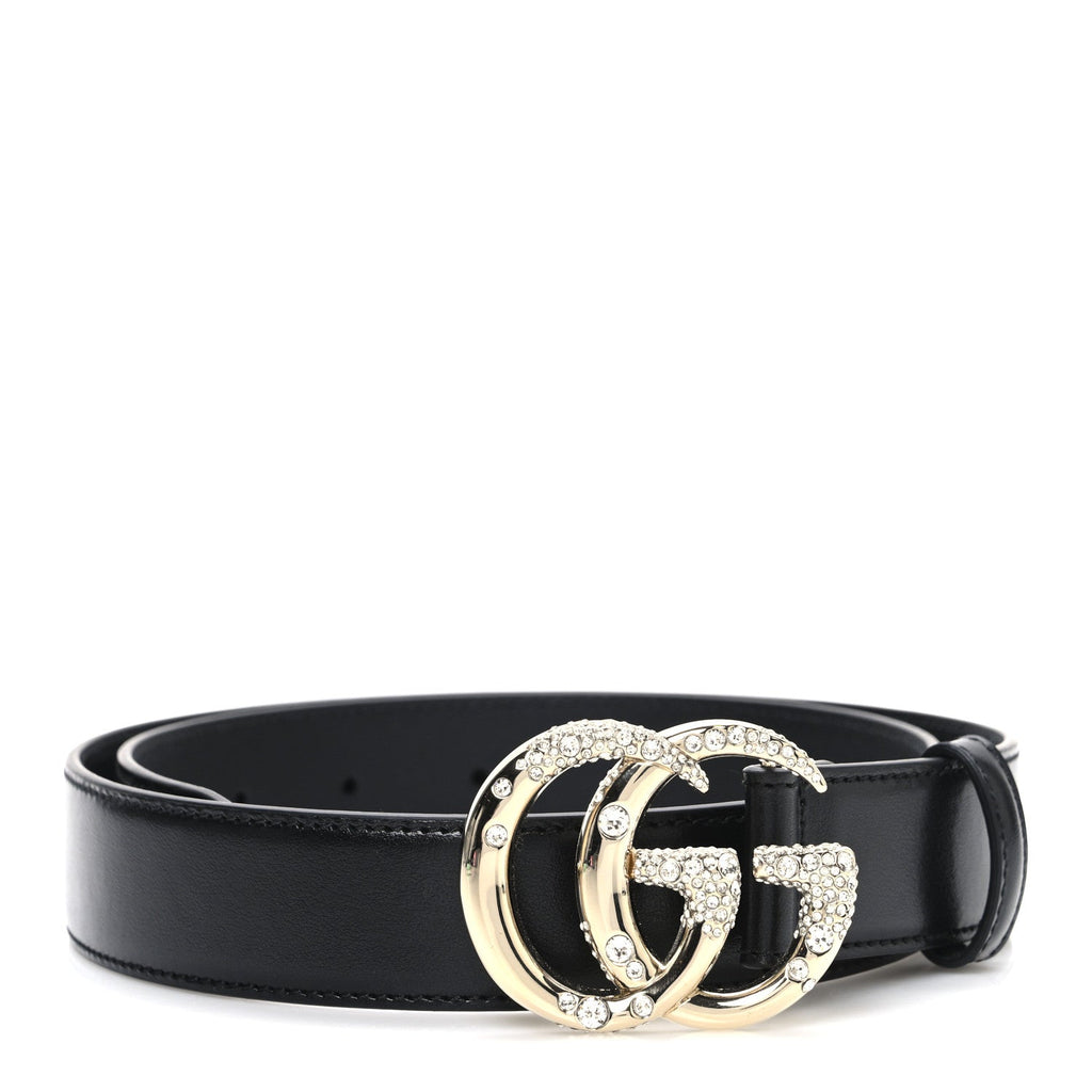 Gucci Plutone Calfskin Crystal Double G 30mm Belt 75 30 Black