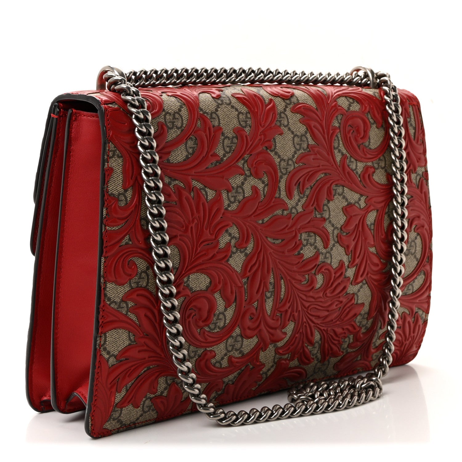 Gucci GG Supreme Monogram Arabesque Medium Dionysus Shoulder Bag Hibiscus Red