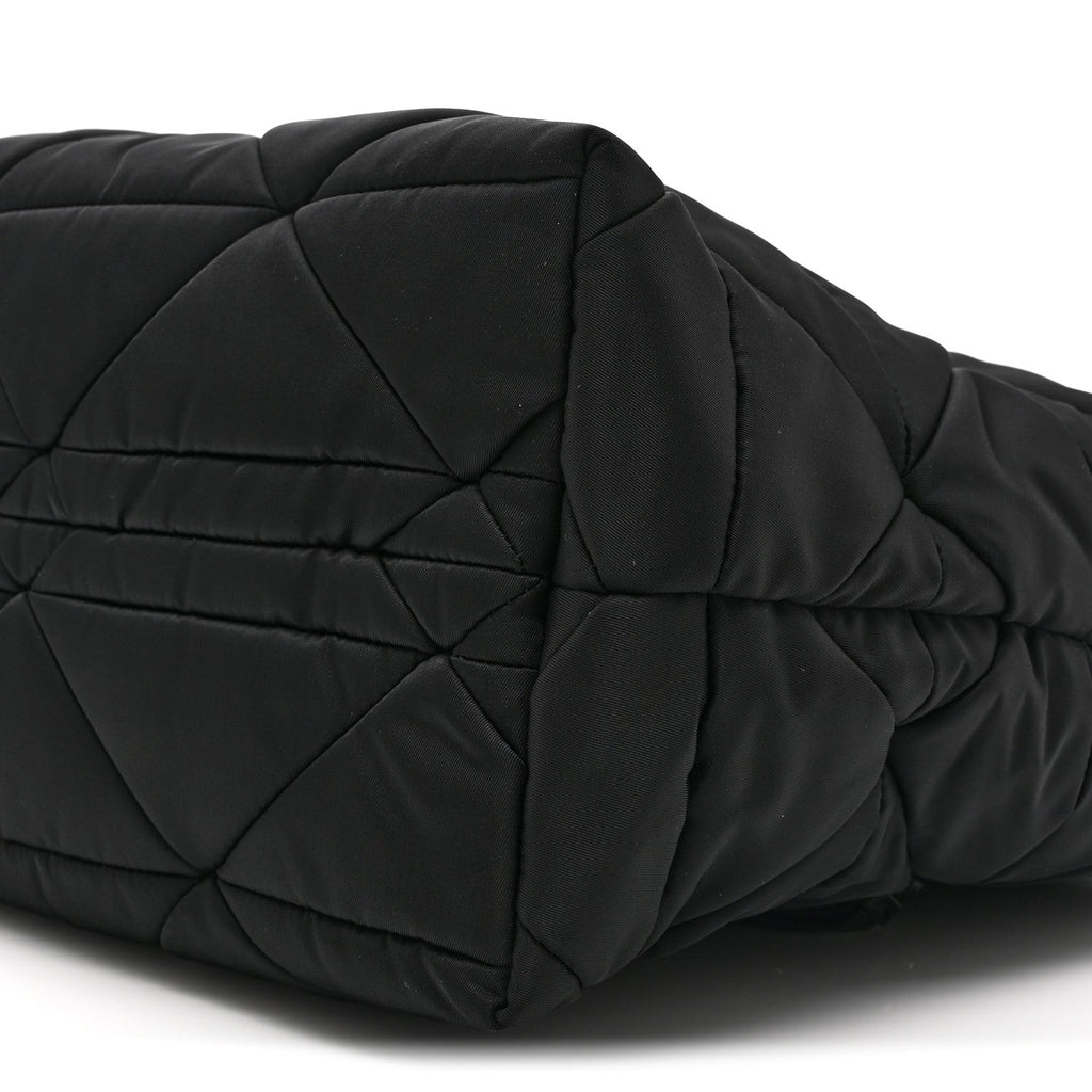 Prada Re-Nylon Nappa Triangle Quilted Padded Small Double Handled Zip Tote Black