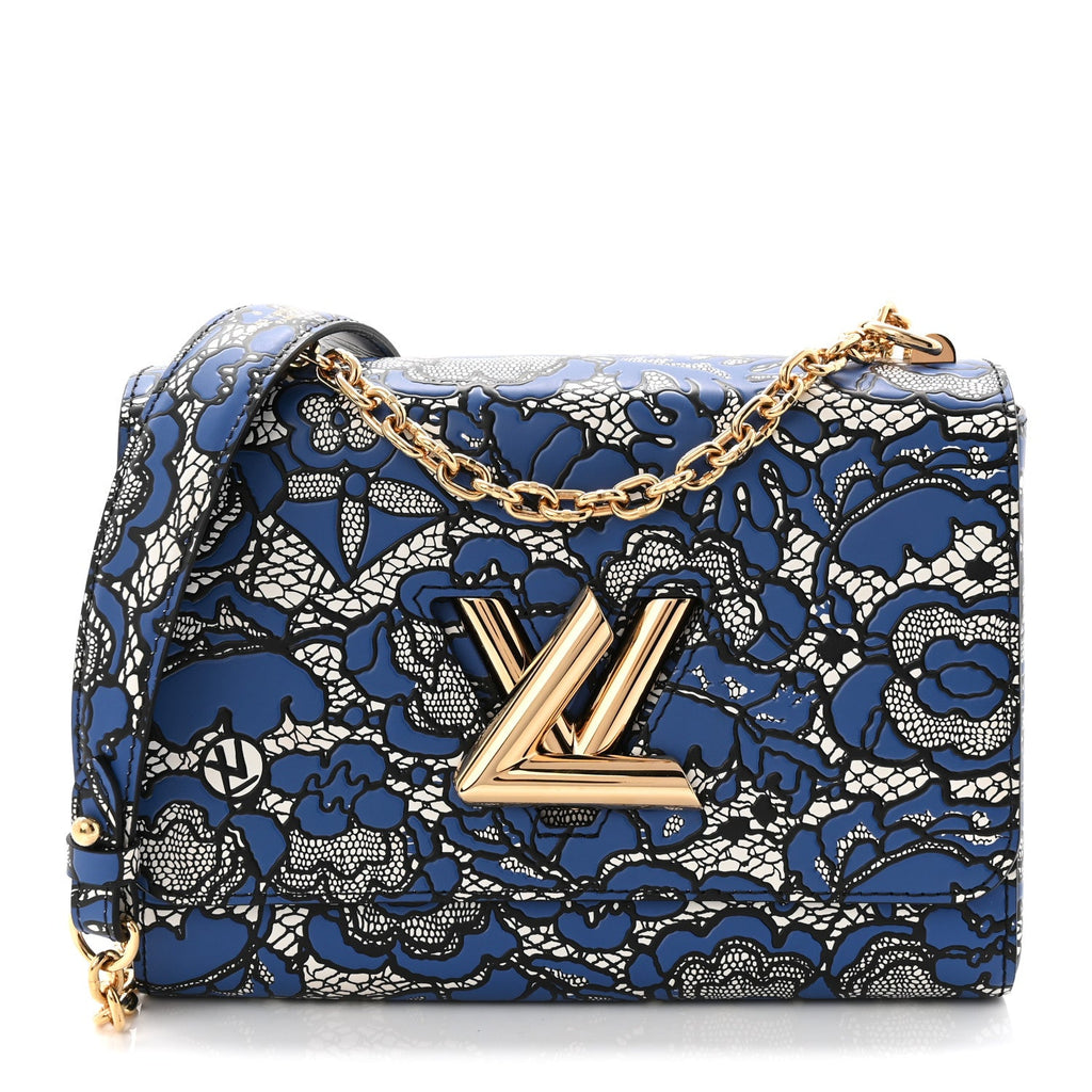 Louis Vuitton Calfskin Lace Flower Inlay Twist Shoulder Bag MM Navy Black