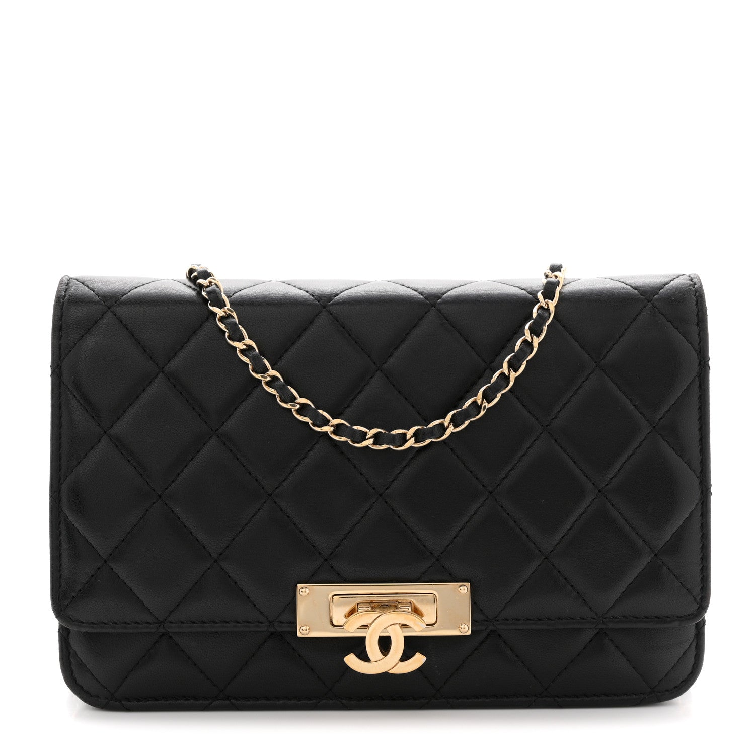 Chanel Lambskin Quilted Golden Class Wallet on Chain WOC Black