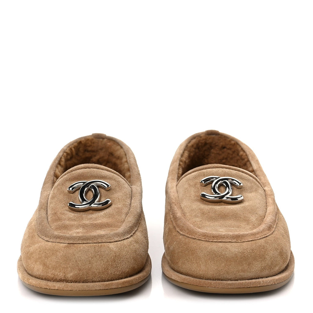 Chanel Suede Calfskin CC Loafers 36 Dark Beige