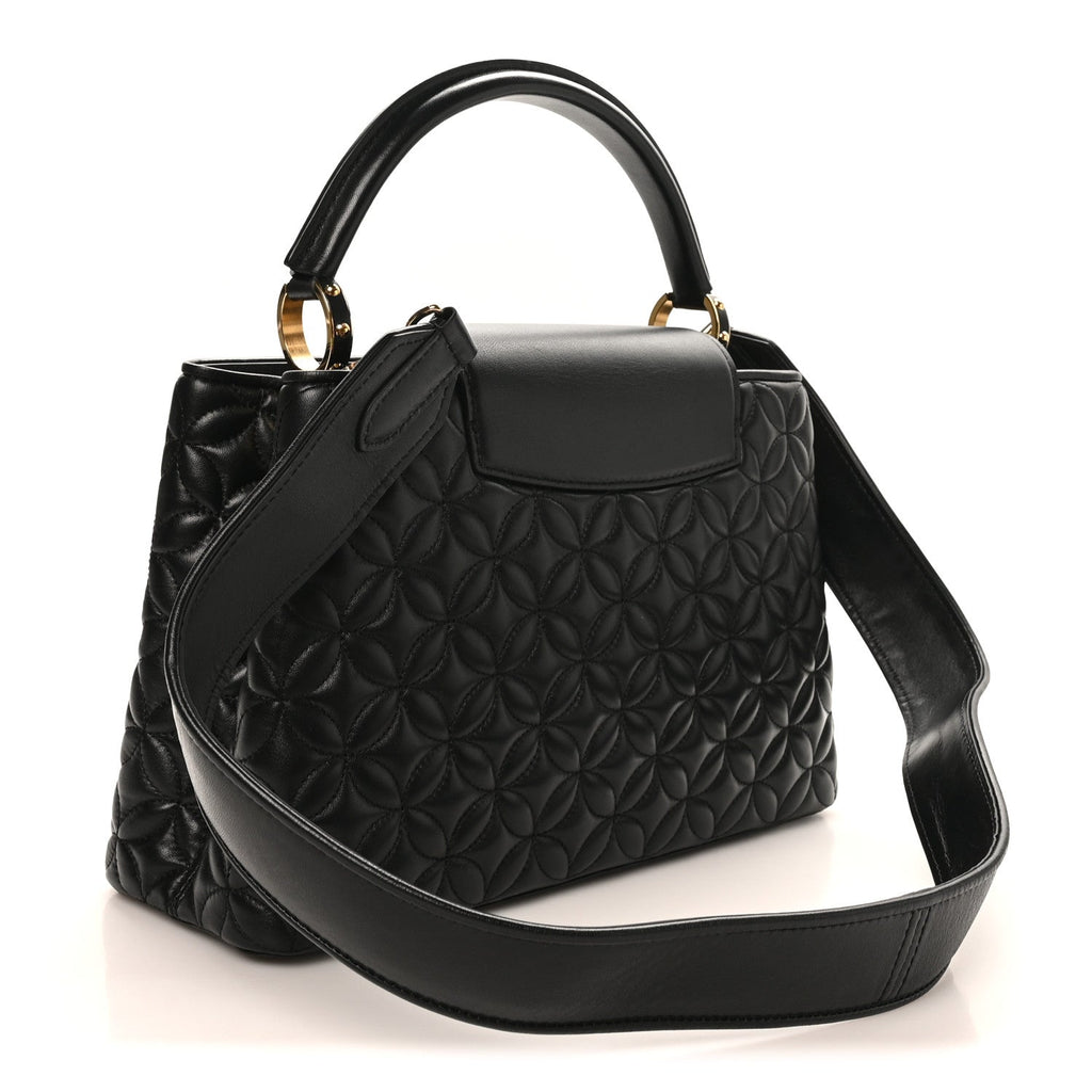 Louis Vuitton Lambskin Quilted Flower Capucines PM Black