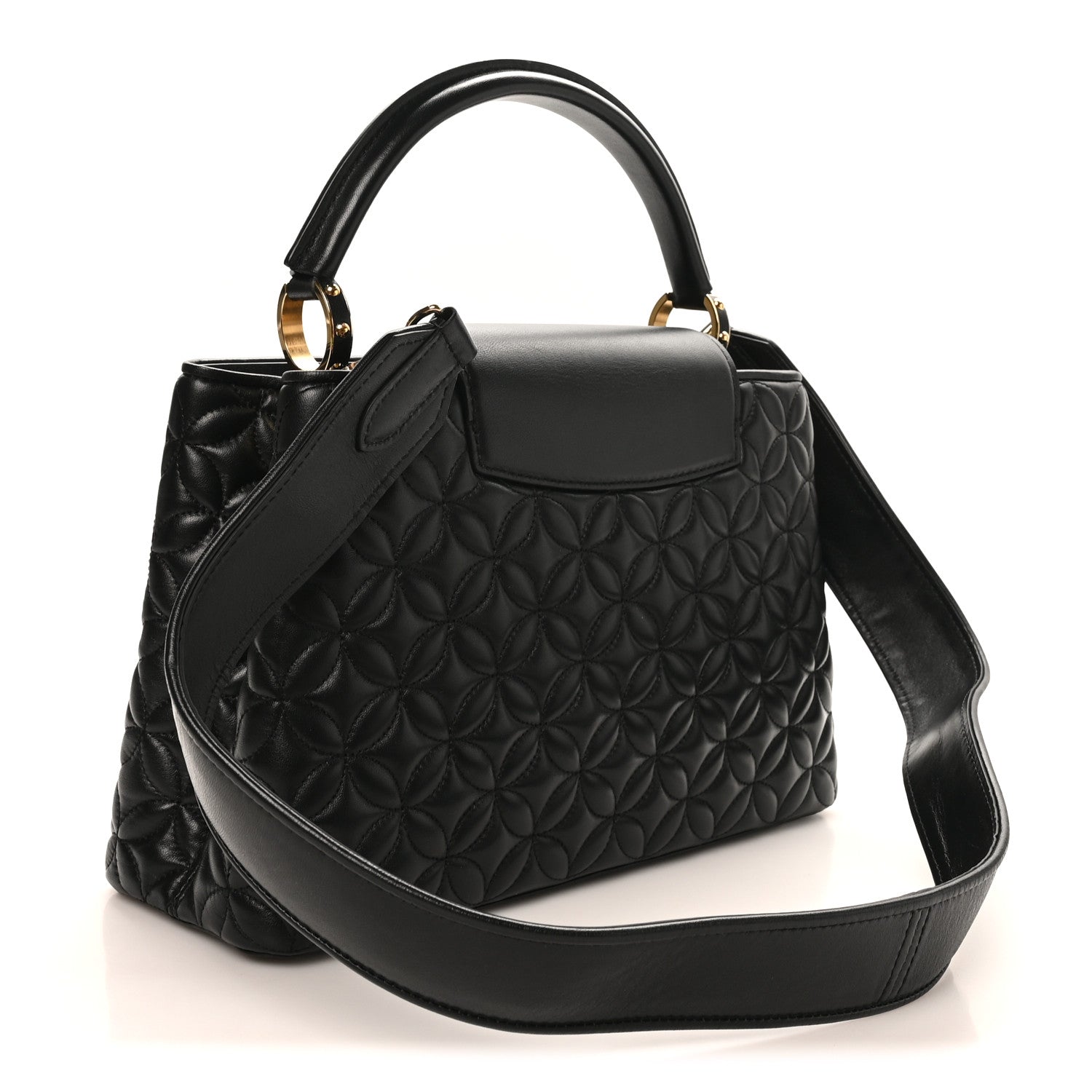 Louis Vuitton Lambskin Quilted Flower Capucines PM Black