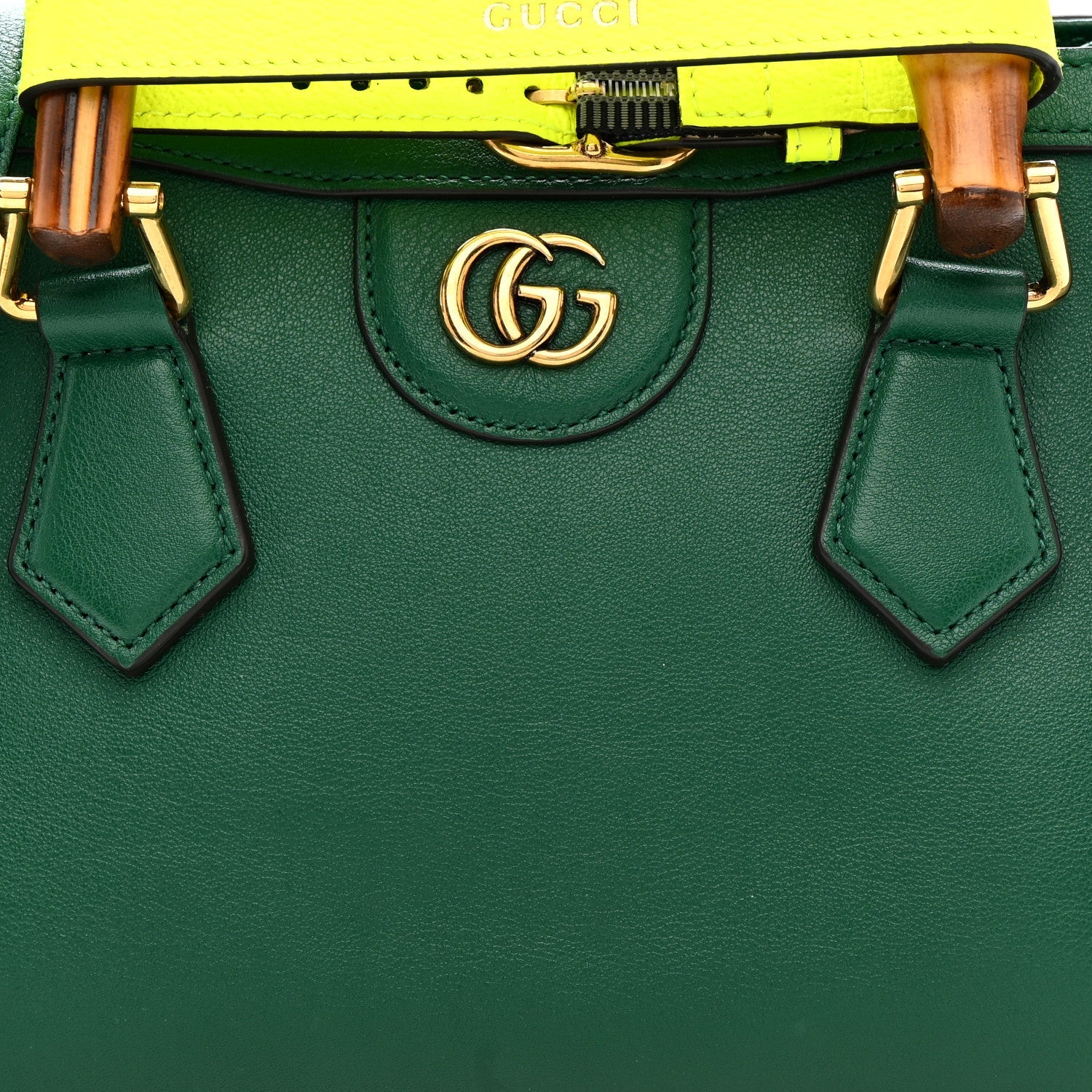 Gucci Wonka Grain Calfskin Mini Diana Tote Bag Green Yellow Fluo