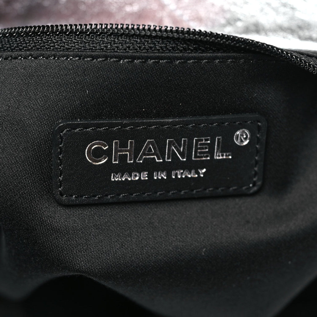 Chanel Metallic Calfskin Stitched CC Shopper Tote Silvery