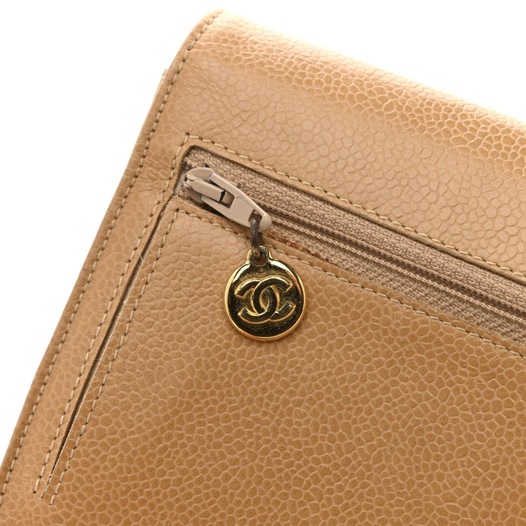 Chanel Caviar Timeless CC Wallet on Chain WOC Beige