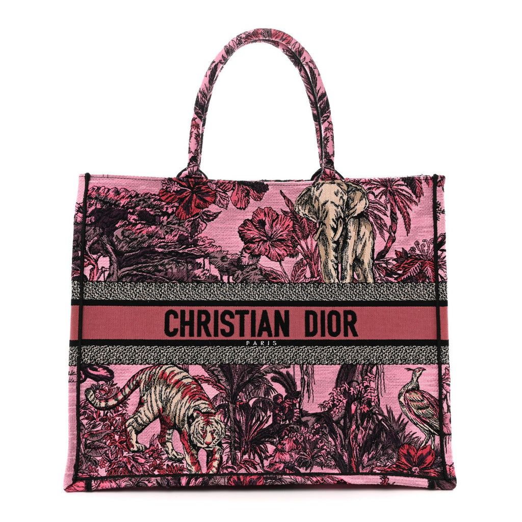 Christian Dior Canvas Embroidered Large Toile de Jouy Voyage Book Tote Fuchsia Multicolor