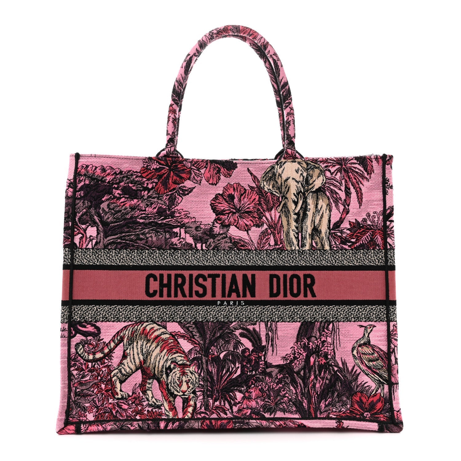 Christian Dior Canvas Embroidered Large Toile de Jouy Voyage Book Tote Fuchsia Multicolor