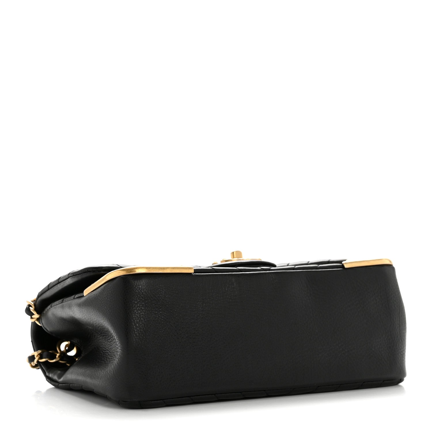 Chanel Calfskin Chevron Quilted Mini Rock The Corner Flap Black