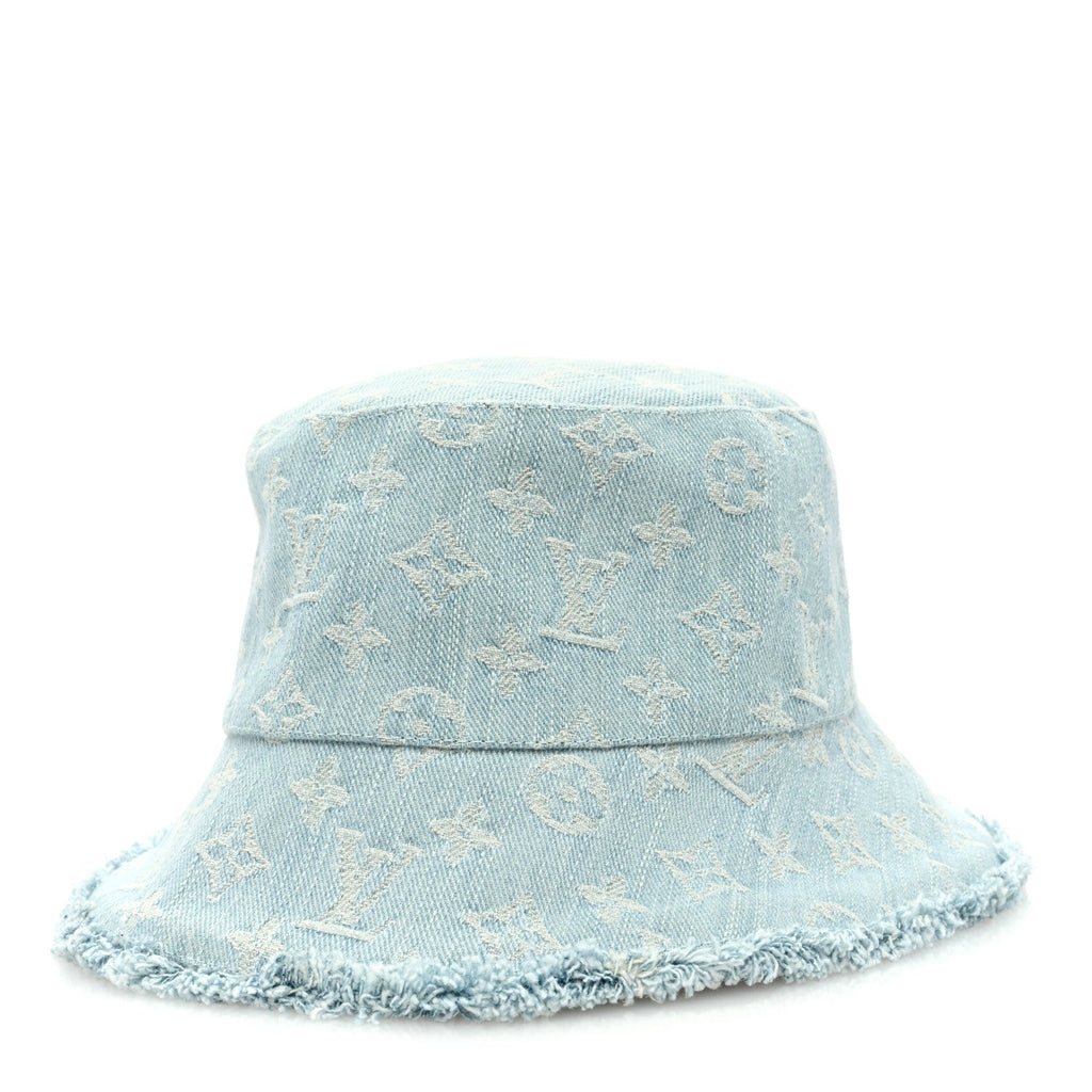 Louis Vuitton Monogram Denim Fringe Bucket Hat Blue