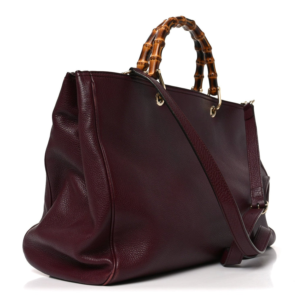 Gucci Pebbled Calfskin Large Bamboo Shopper Tote Burgundy