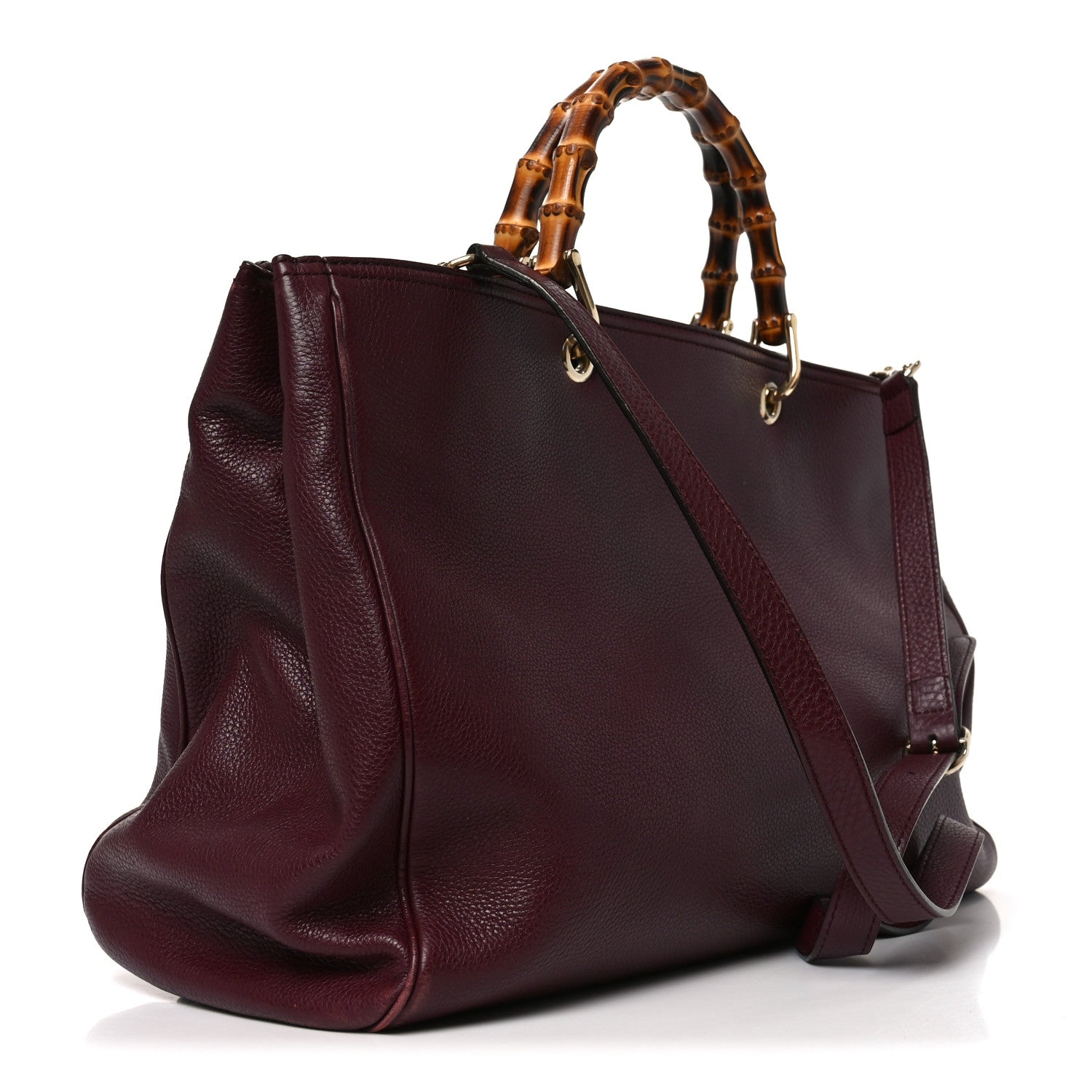 Gucci Pebbled Calfskin Large Bamboo Shopper Tote Burgundy