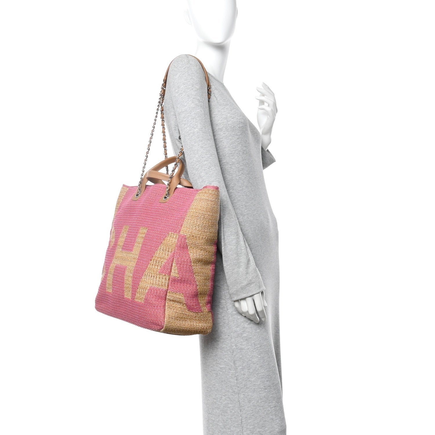 Chanel Mixed Fibers Large Shopping Bag Pink Beige