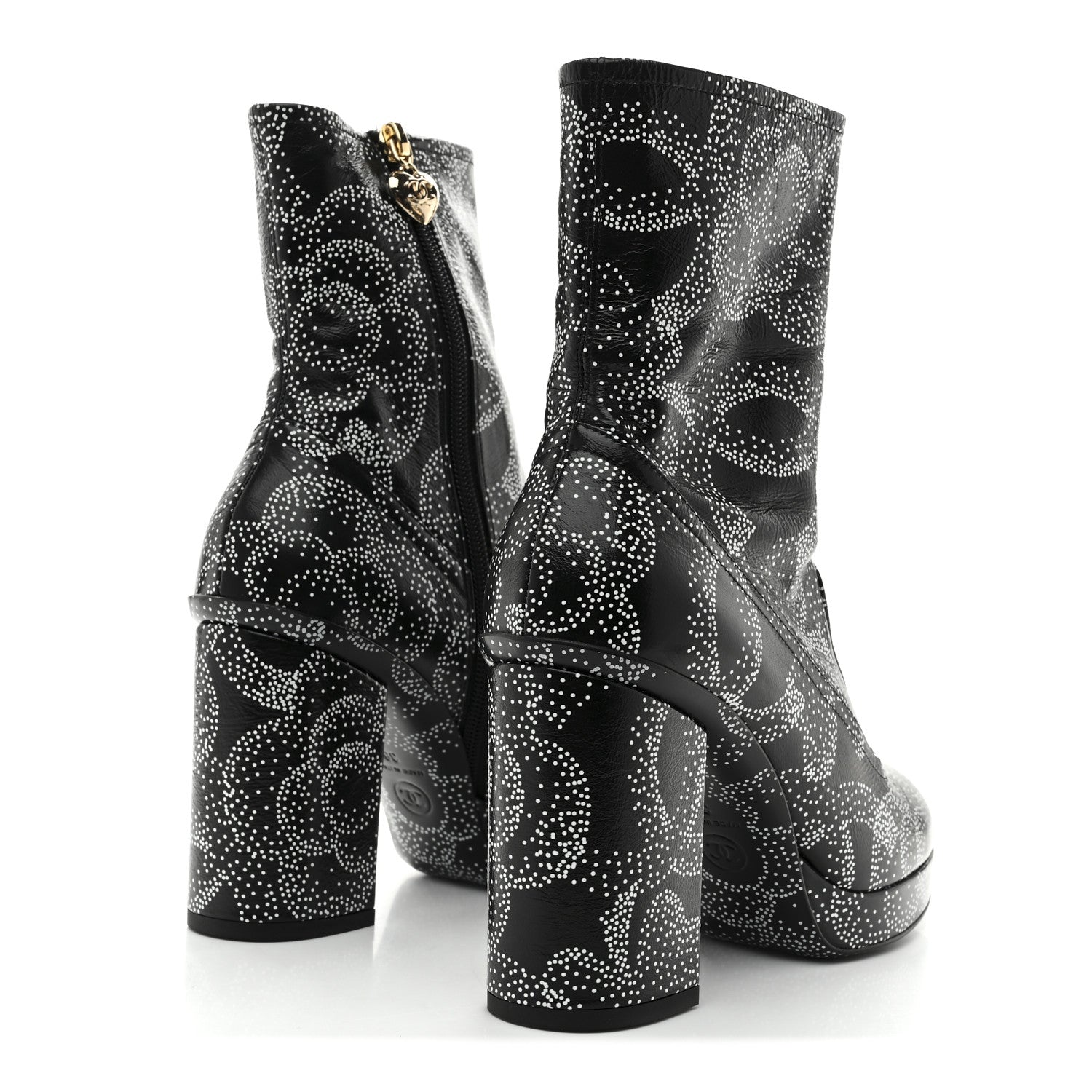 Calfskin Camellia Printed Ankle Boots 38 Black White