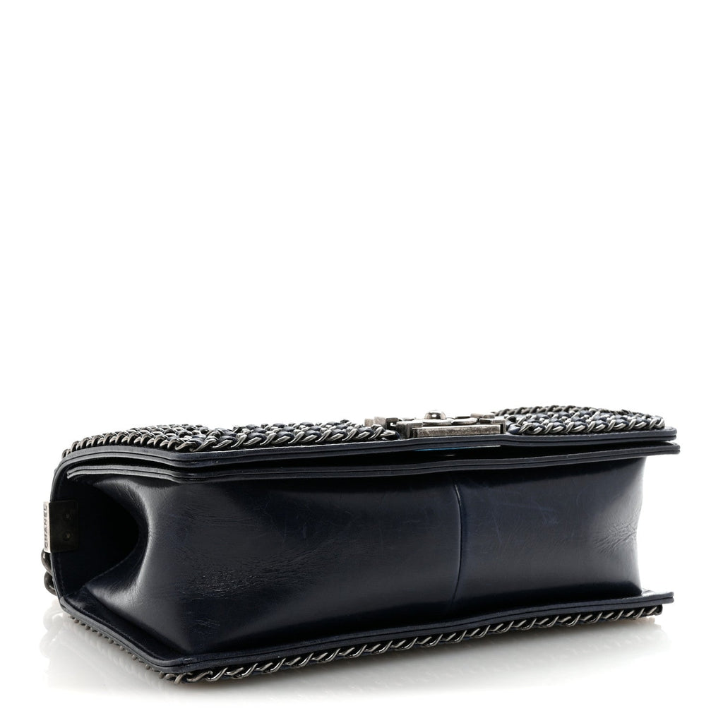 Chanel Glazed Calfskin Quilted Medium Boy Chained Flap Blue