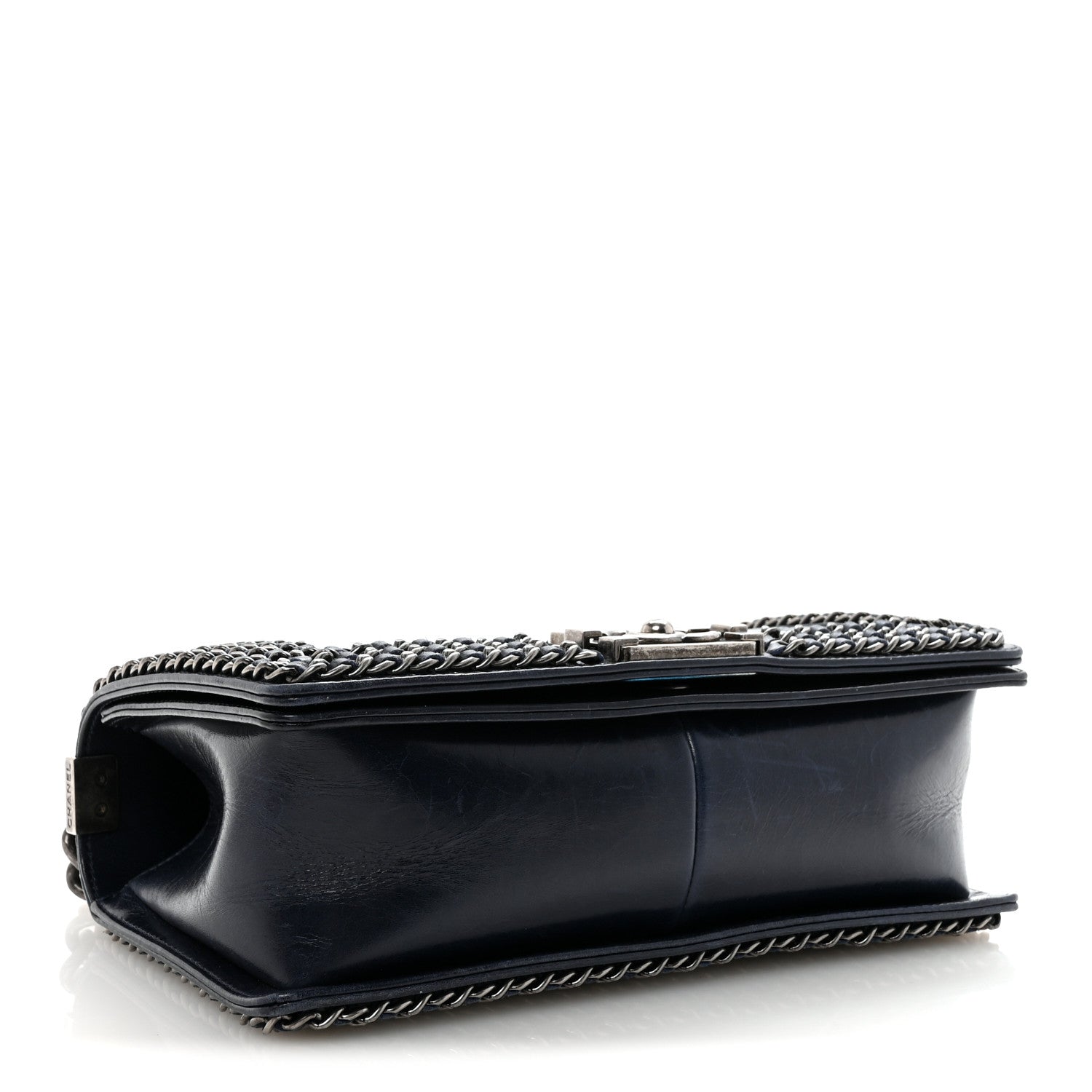 Chanel Glazed Calfskin Quilted Medium Boy Chained Flap Blue