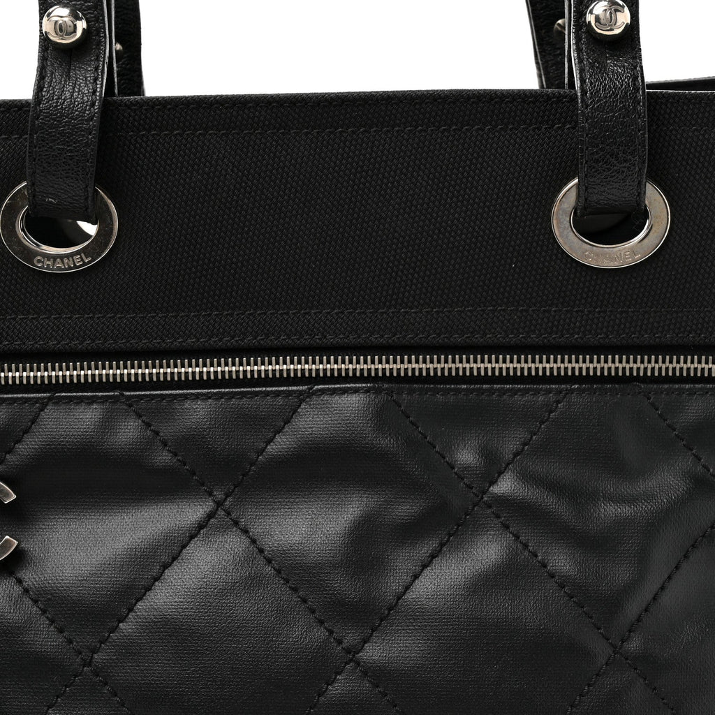 Chanel Coated Canvas Quilted Large Paris Biarritz Tote Black