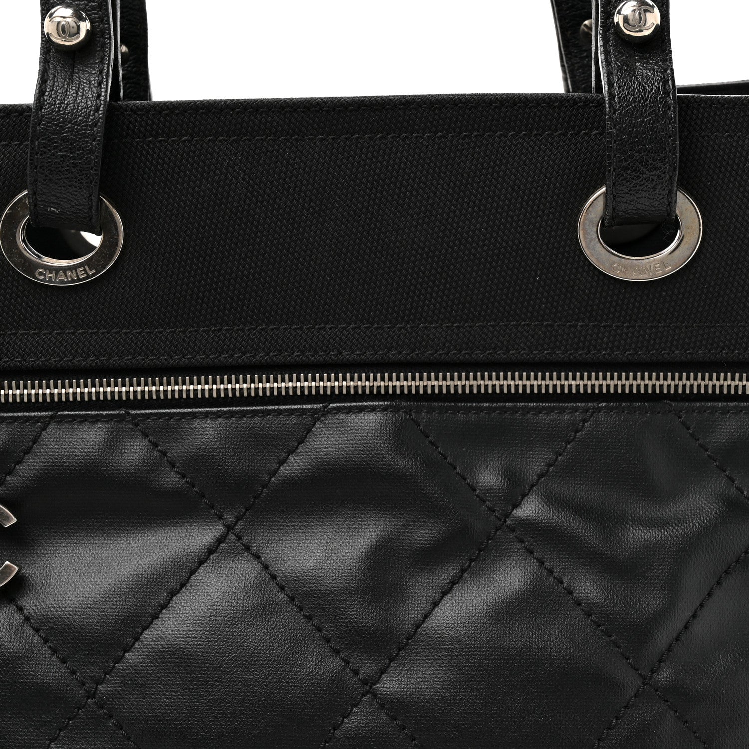 Chanel Coated Canvas Quilted Large Paris Biarritz Tote Black