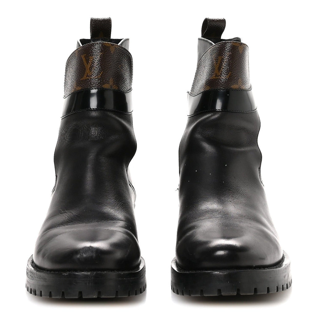 Louis Vuitton Calfskin Monogram Discovery Flat Ankle Boots 38 Black