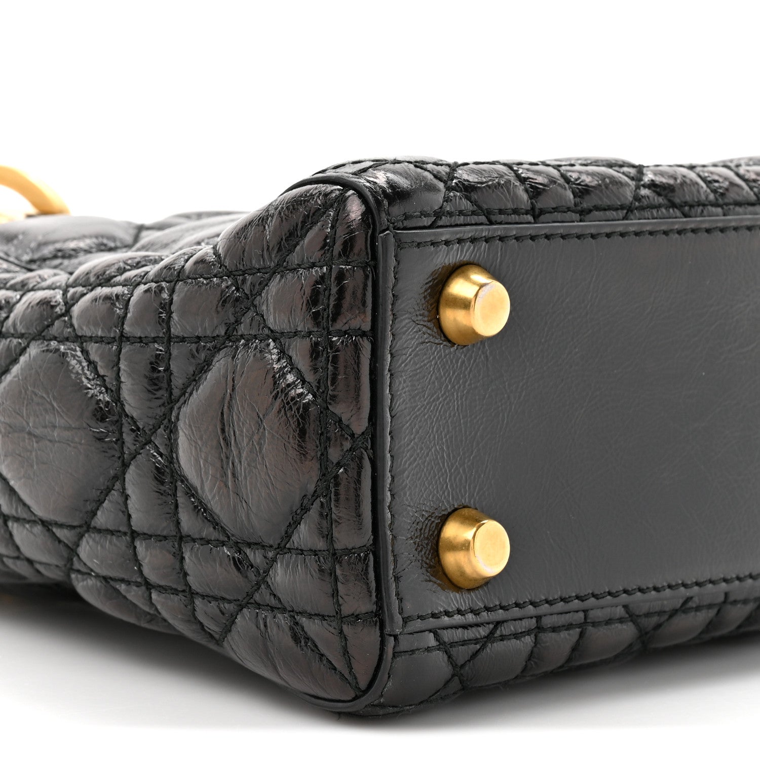 Christian Dior Crinkled Patent Cannage Small Lucky Badges My Lady Dior Black