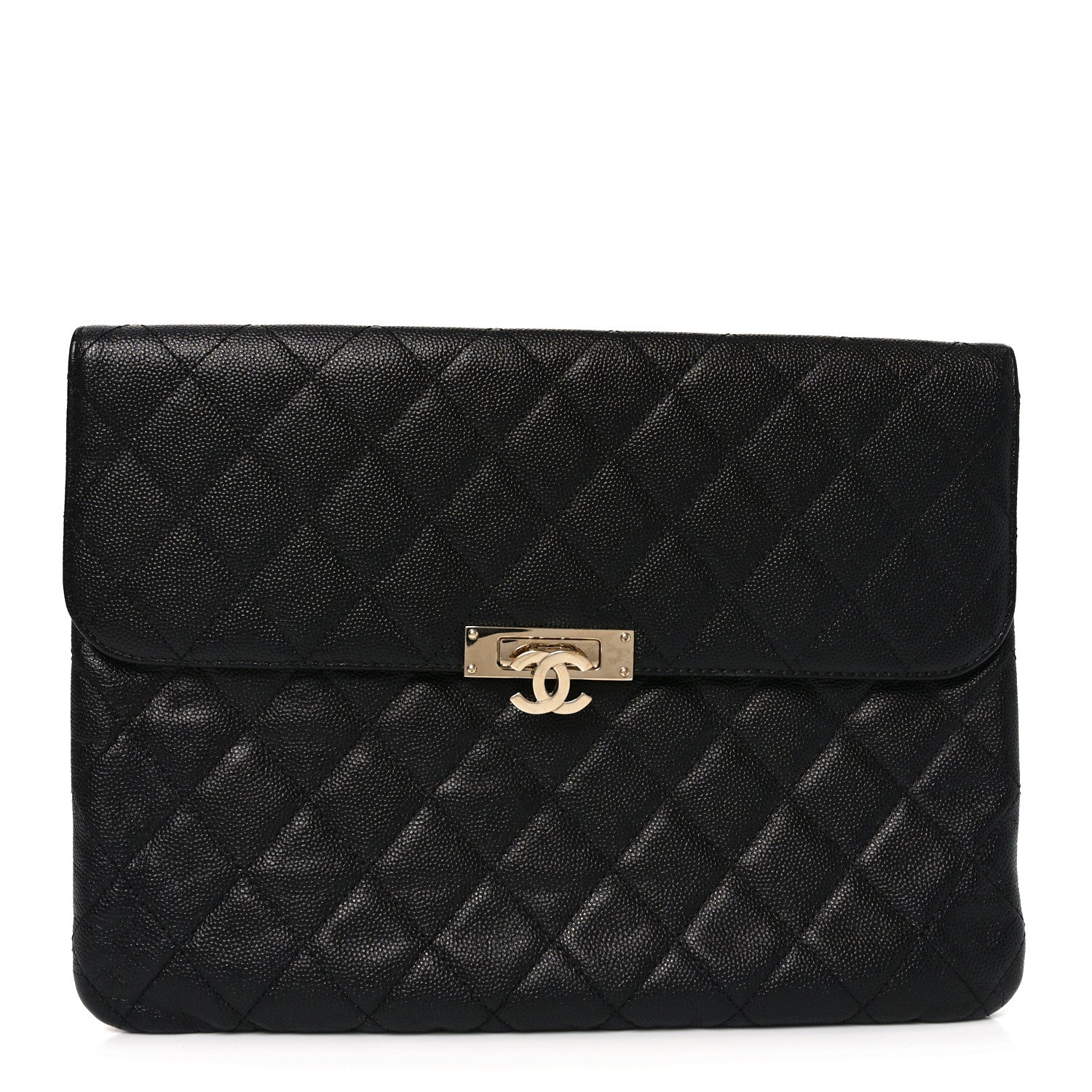 Caviar Quilted Medium Golden Class Pouch Black