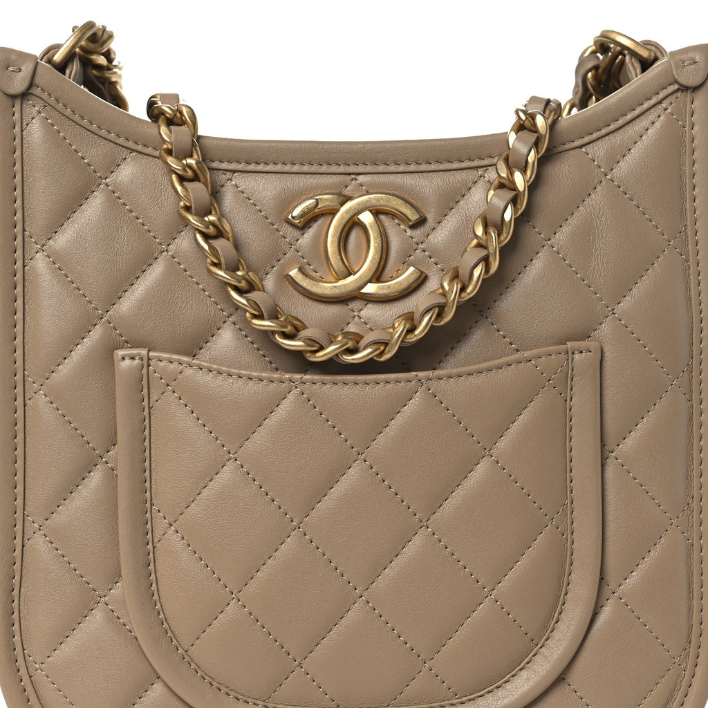 Chanel Calfskin Quilted Small Hobo Beige