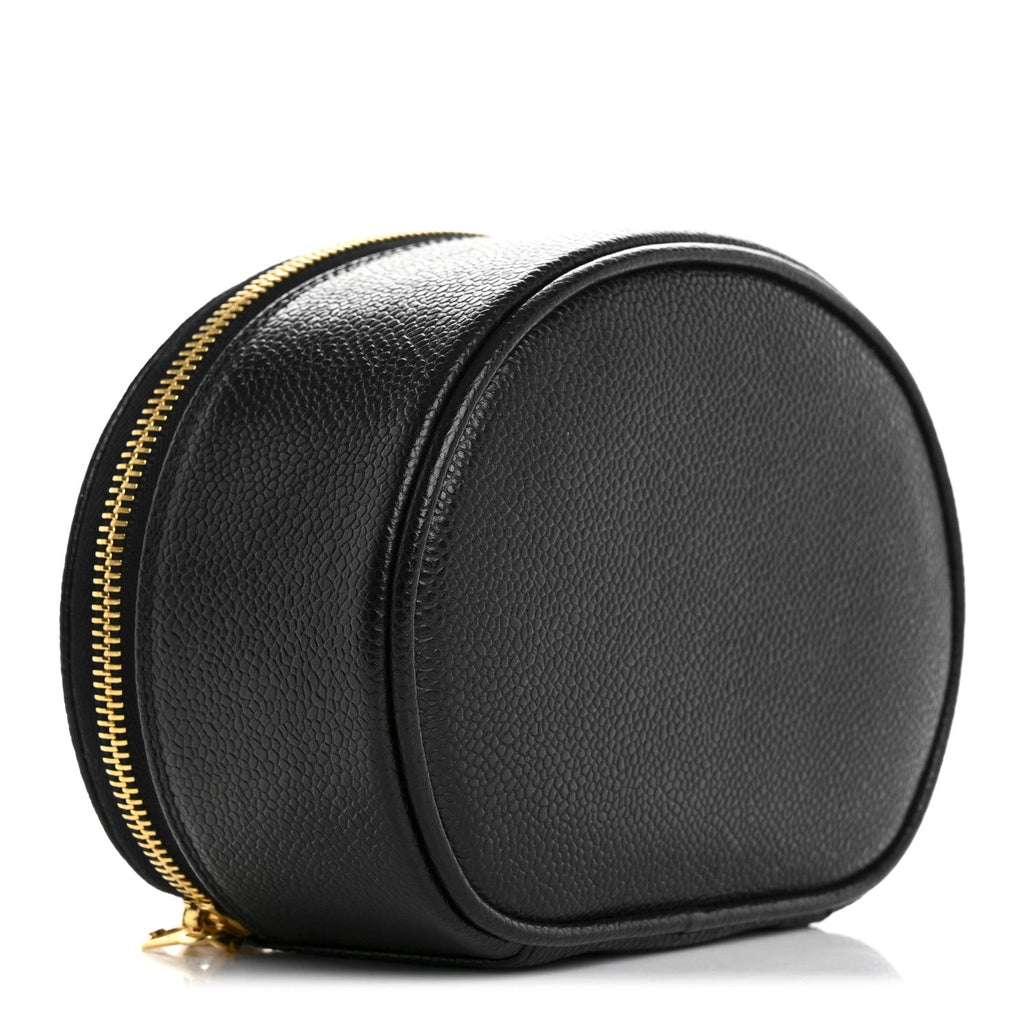 Caviar Round Jewelry Travel Case  Black