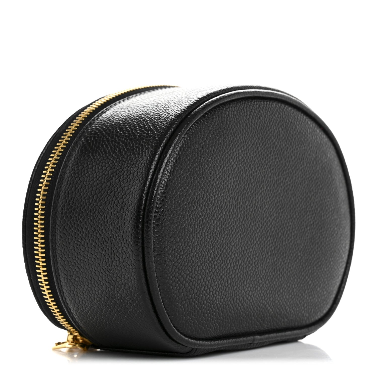 Caviar Round Jewelry Travel Case  Black
