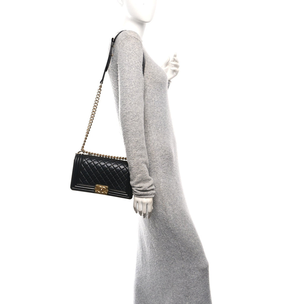 Chanel Lambskin Quilted Medium Boy Flap Black
