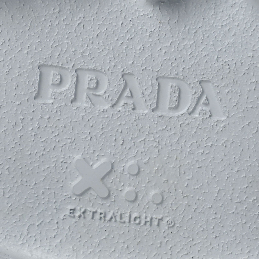Prada Spazzolato Rois Nylon Shearling Metal Triangle Logo Monolith Pouch Pocket 55mm Boots 35.5 White