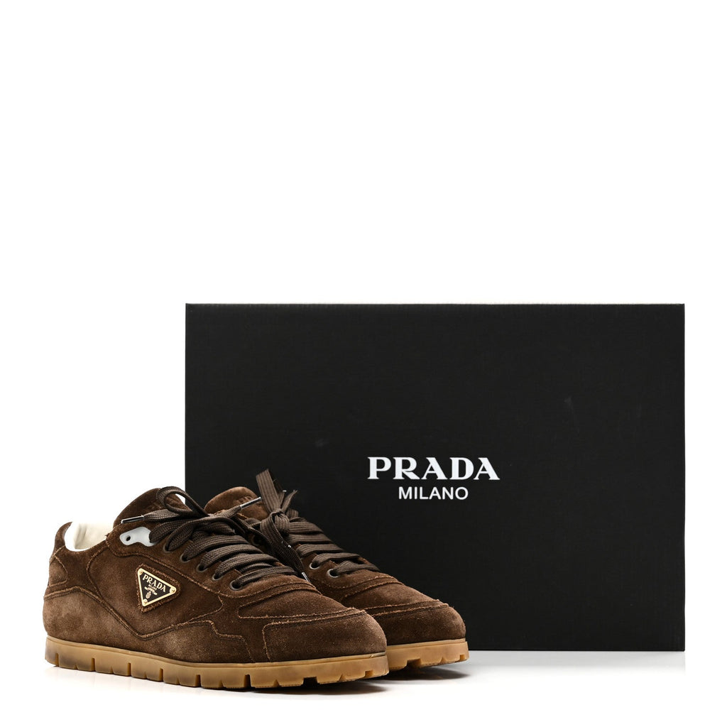 Prada Scamosciato Suede Triangle Mens Trail Sneakers 7 Moro