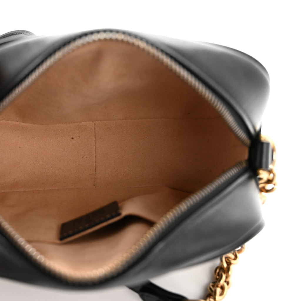 Gucci Calfskin Matelasse Mini GG Marmont Chain Shoulder Bag Black