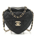 Chanel Lambskin Quilted CC In Love Heart Clutch With Chain  Black