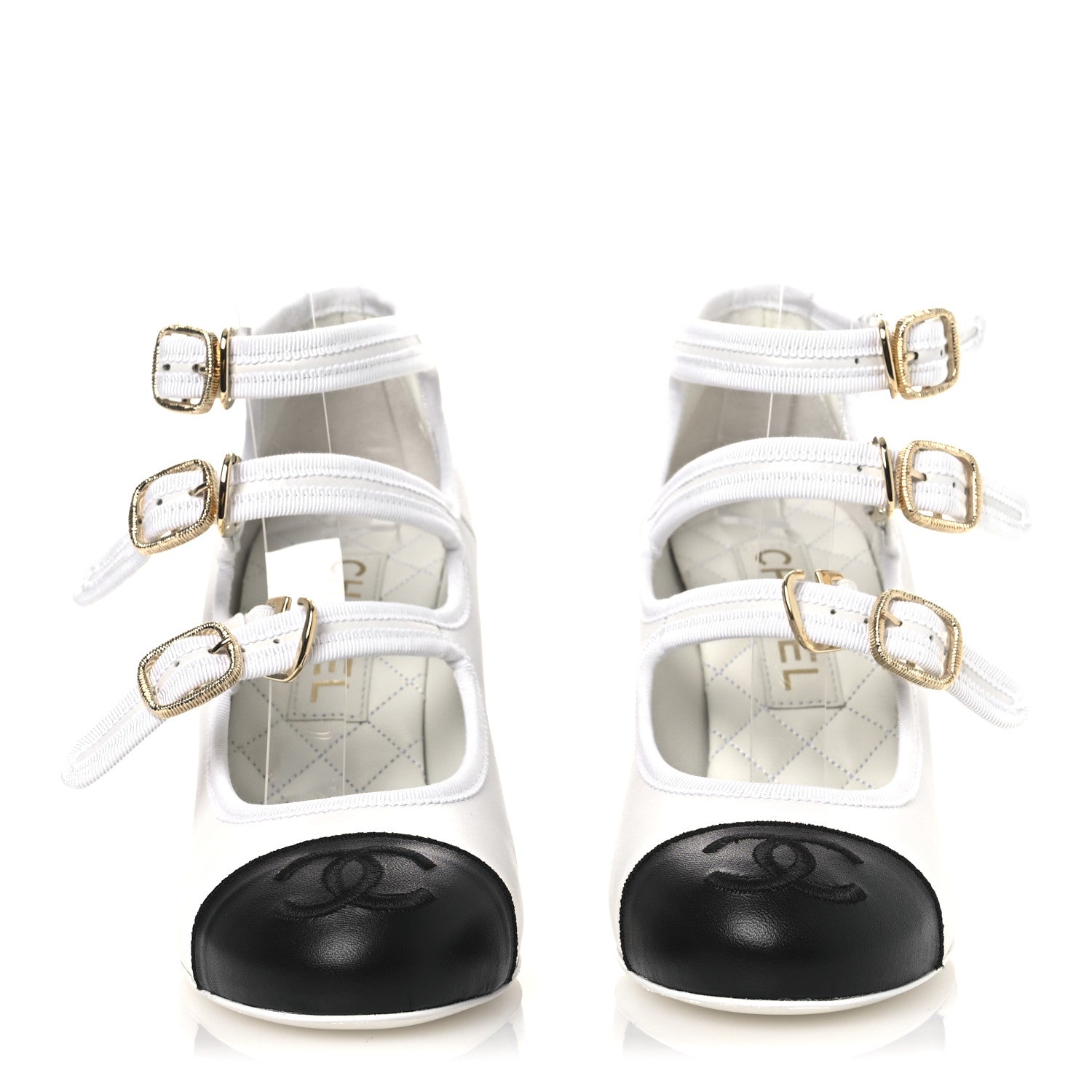 Lambskin Metal Mary Jane Pumps 37 White Black