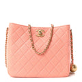 Chanel Lambskin Quilted Small Pearl Crush Hobo  Coral