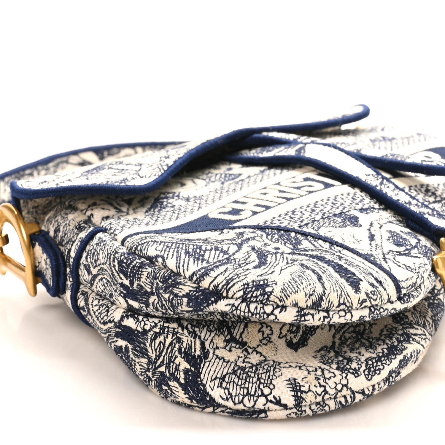 Christian Dior Canvas Embroidered Toile de Jouy Saddle Bag Blue