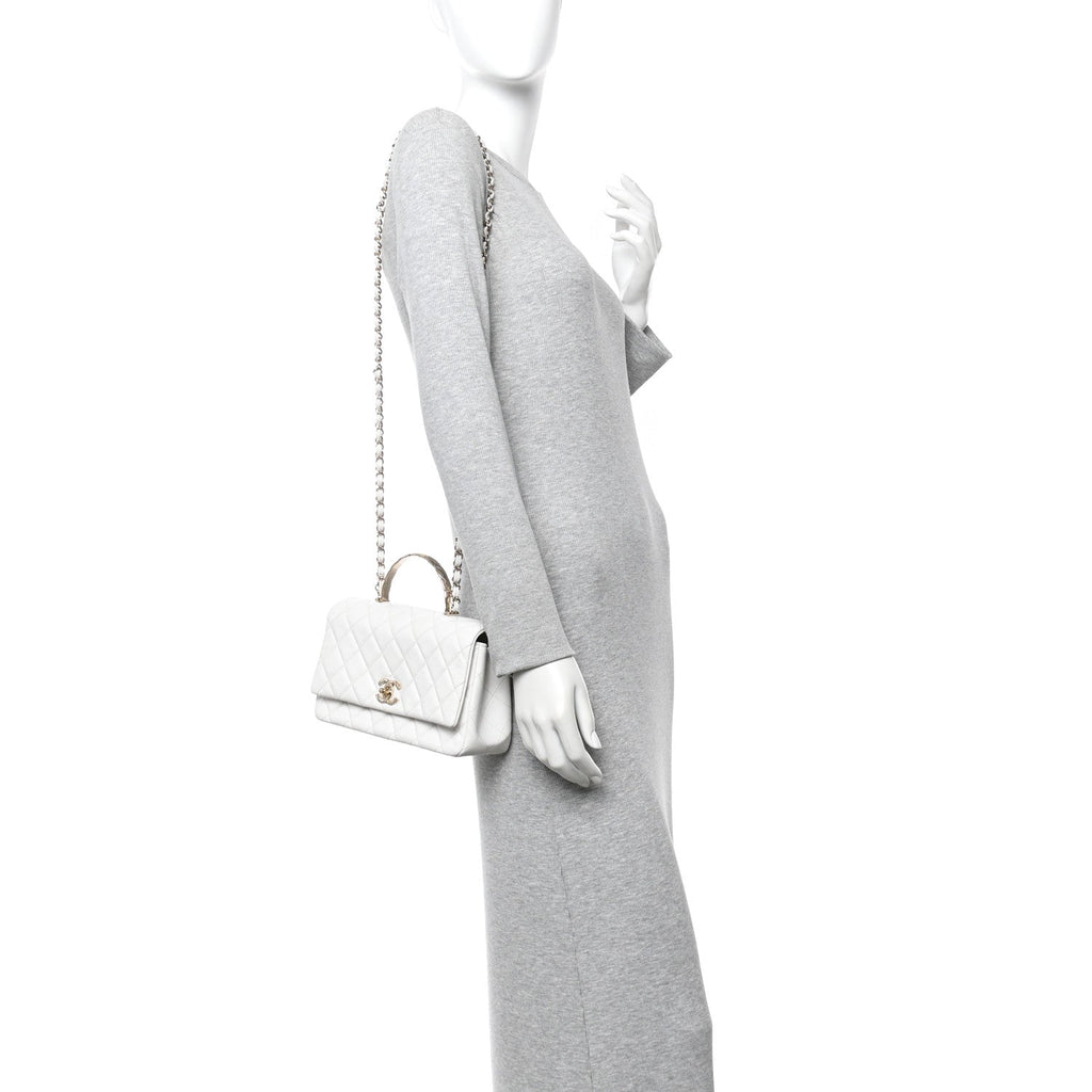 Chanel Caviar Quilted Small Top Handle Flap With Chain White