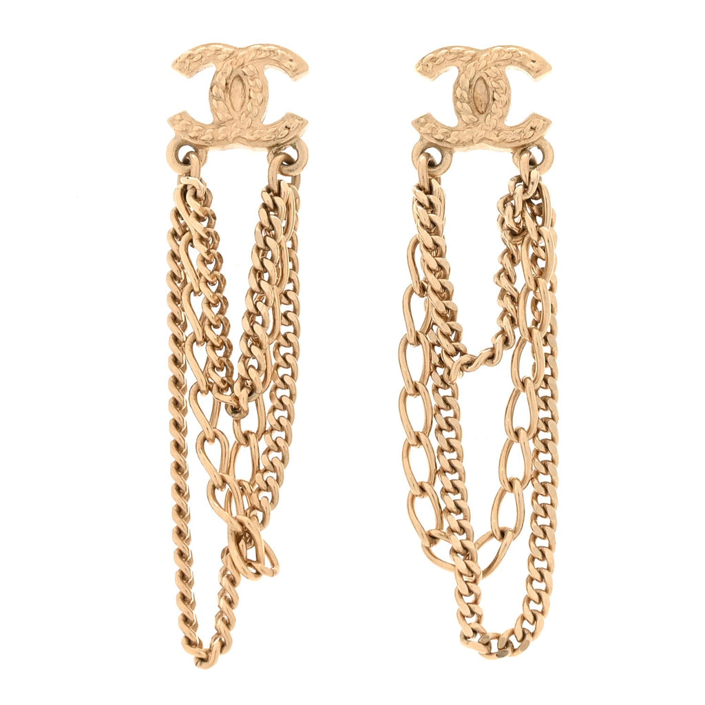 Metal CC Chain Drop Earrings Gold
